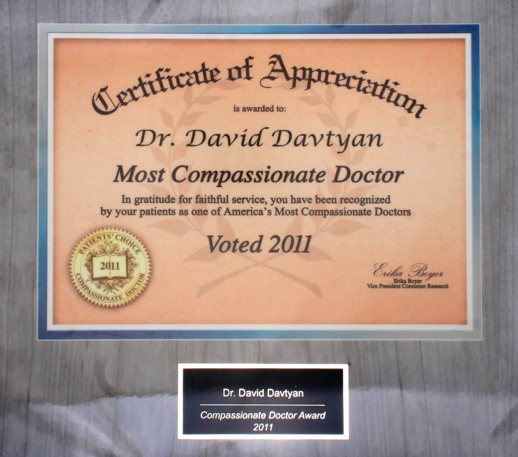 Dr. David Davtyan Most Compassionate Doctor Award Bariatric Surgeon Los Angeles Beverly Hills Glendale Rancho Cucamonga