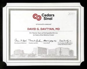 Dr. David G. Davtyan's Commendation For Twenty Years of Distinguished Service to Cedars Sinai Medical Center in Bariatric Surgery Los-Angeles