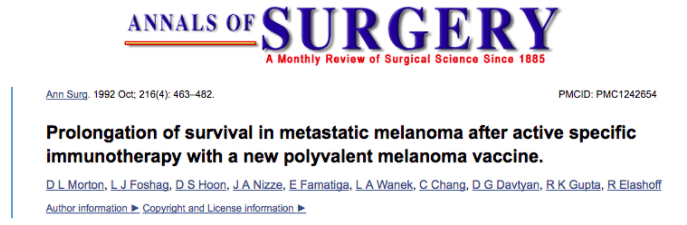 Dr. David G. Davtyan Involved In The Development Of A Melanoma Vaccine With Dr. Donald Morton, With Our Work Published in Annals of Surgery
