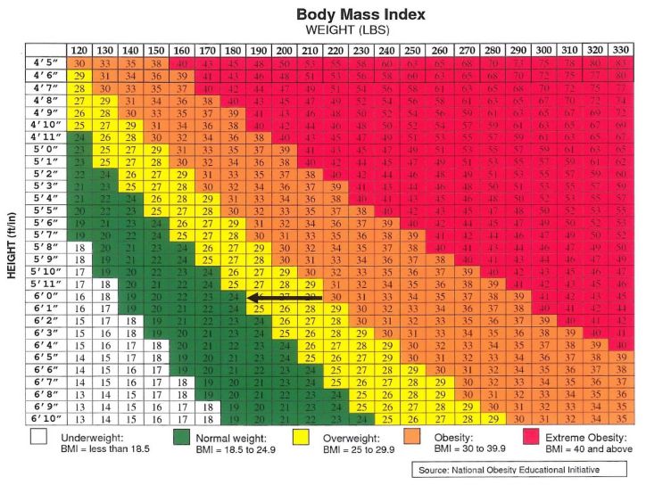 Bariatric Surgery Body Mass Index (BMI) Chart