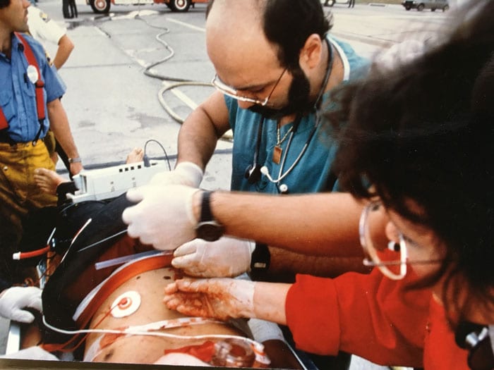 Dr. David Davtyan Performing Emergency Pericardiocentesis on trauma victim on the streets of Houston