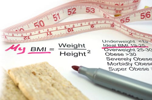 A measuring tape on a paper with an article about BMI.
