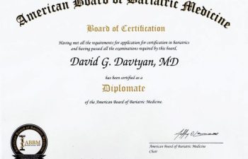 Dr. David G. Davtyan's 2005 American Board of Bariatric Medicine Certification Los Angeles CA