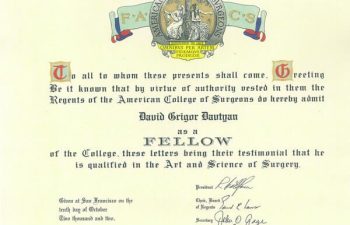 David G. Davtyan's 2002 Fellowship American College Of Surgeons Certification Qualified In The Art and Science of Surgery