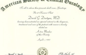 David G. Davtyan's 1997 American Society Of Clinical Oncology Active Member Of This Society Certification