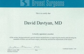 Dr. David Davtyan's 2001 American Society of Breast Surgeons Appointed Member Certificate