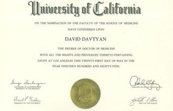 Dr. David G. Davtyan's 1989 UCLA School Of Medicine Doctor Of Medicine Degree