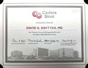 Dr. David G. Davtyan's Commendation For Twenty Years of Distinguished Service to Cedars Sinai Medical Center in Bariatric Surgery Los-Angeles