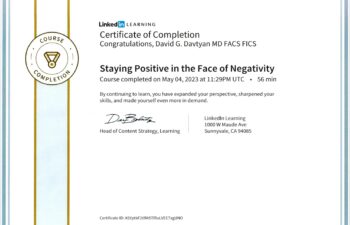 A LinkedIn Learning certificate awarded to David G. Davtyan for completing the course 